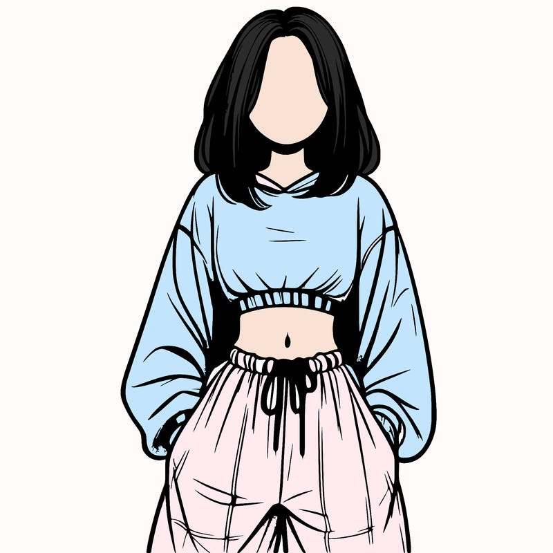 realistic girl faceless with baggy pants and a crop top