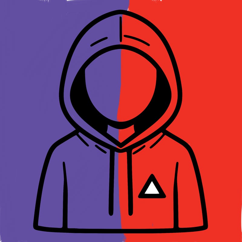 a person with non face waering a hoodie with a small triangle symbol