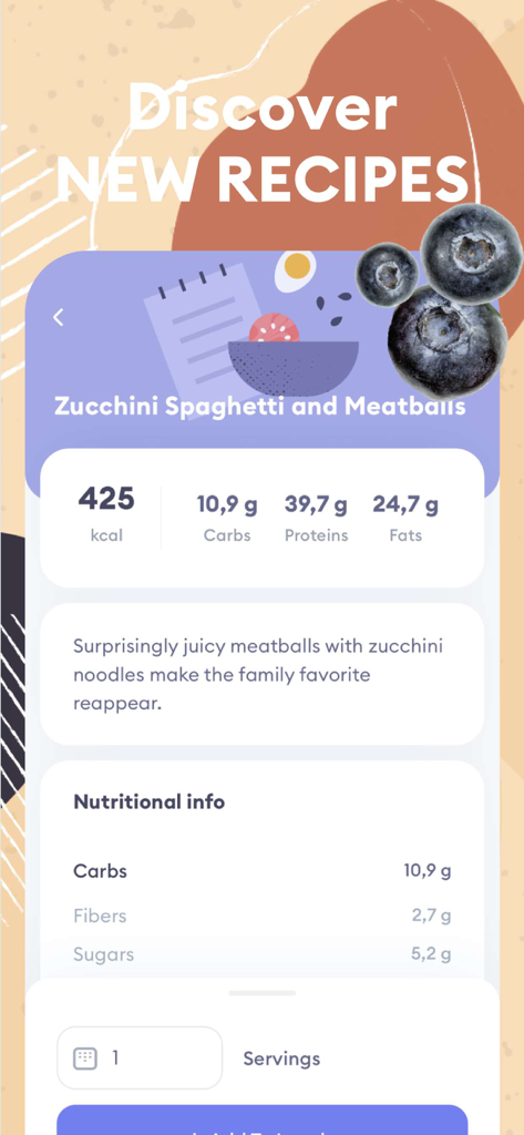 My Diet Coach - Weight Loss - A healthy zucchini spaghetti and meatballs recipe with calorie and macro tracking in the My Diet Coach app