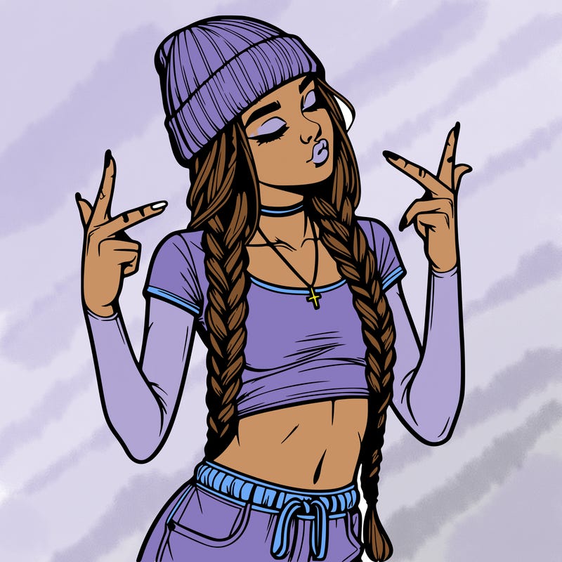 realistic teenage girl with braids and a beanie and crop top doing 🫶🏼