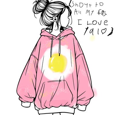 realistic girl with a oversized sweatshirt on and a bun