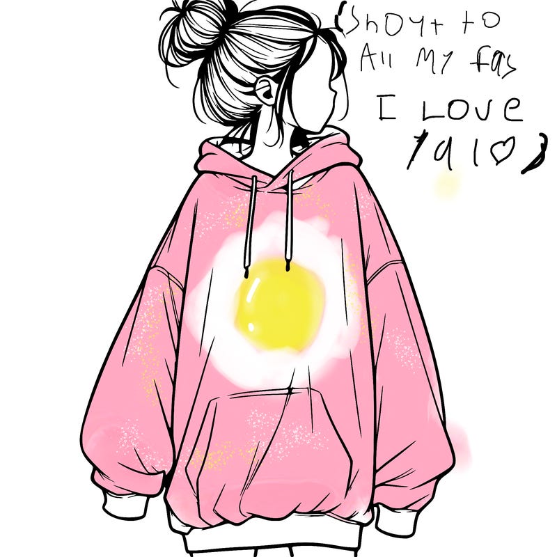 realistic girl with a oversized sweatshirt on and a bun