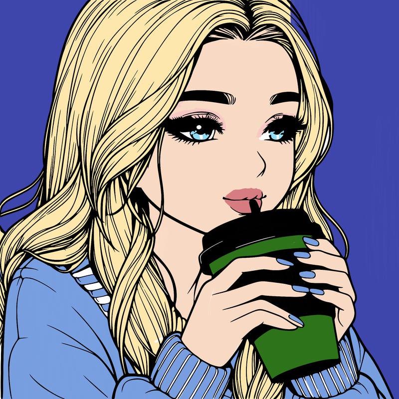 realistic girl drinking coffee