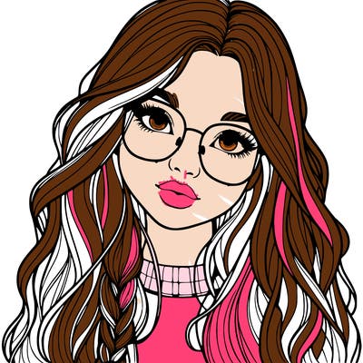 girl with long hair and freckles and glasses realistic