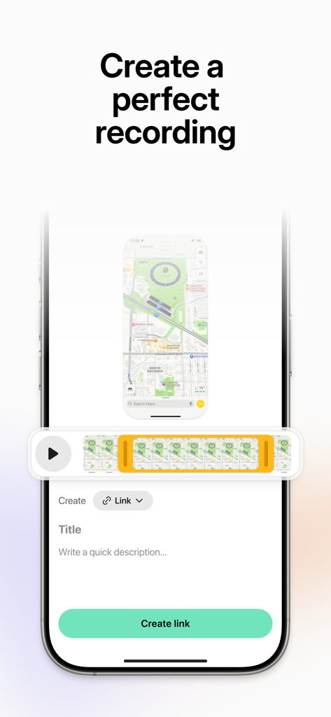 Interface of the Jam app showing tools to edit a screen recording and create a shareable link.