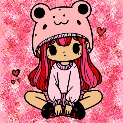 a girl wearing a frog hat and some frog socks