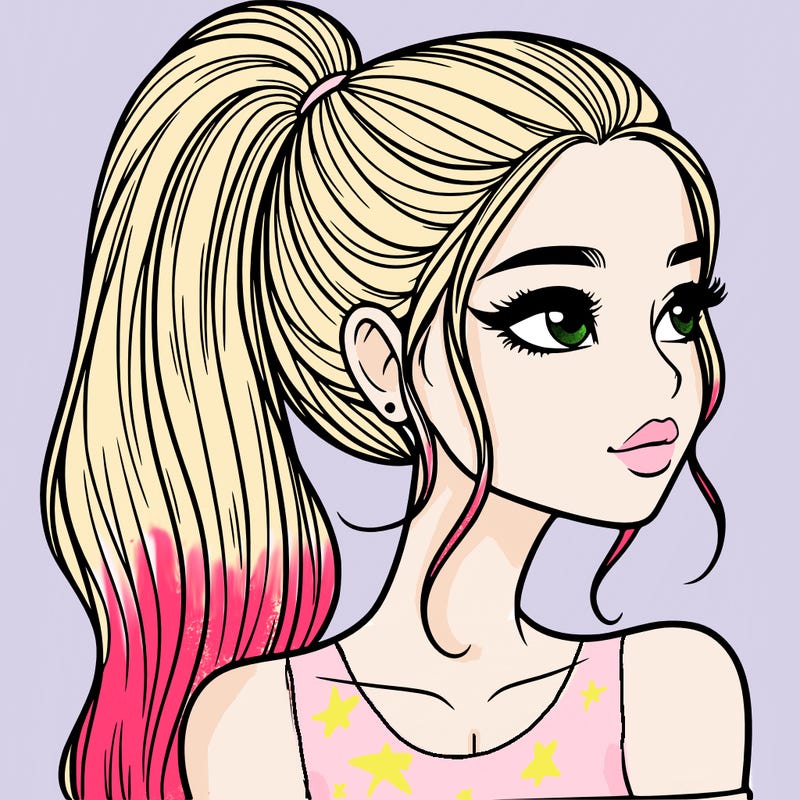 a beautiful and realistic girl with a high pony tail