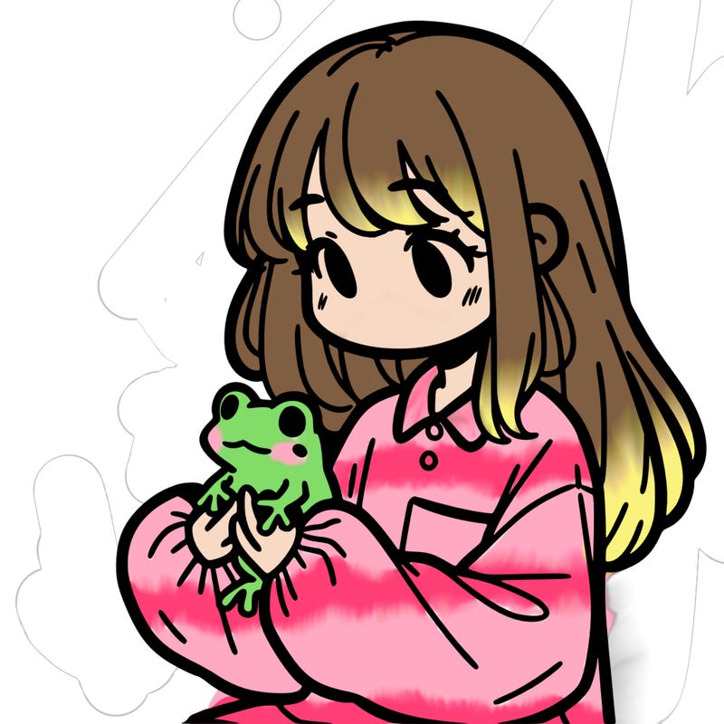 girl with long hair and a oversized shirt. and she is holding a frog