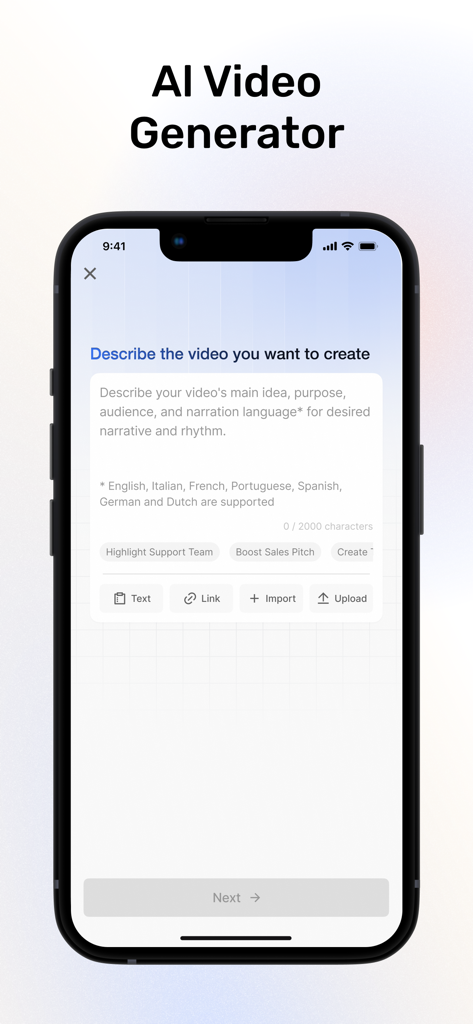 Visla mobile app interface for describing a video idea to generate AI content