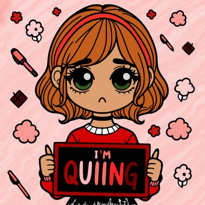 a girl holding a sign saying i'm quitting