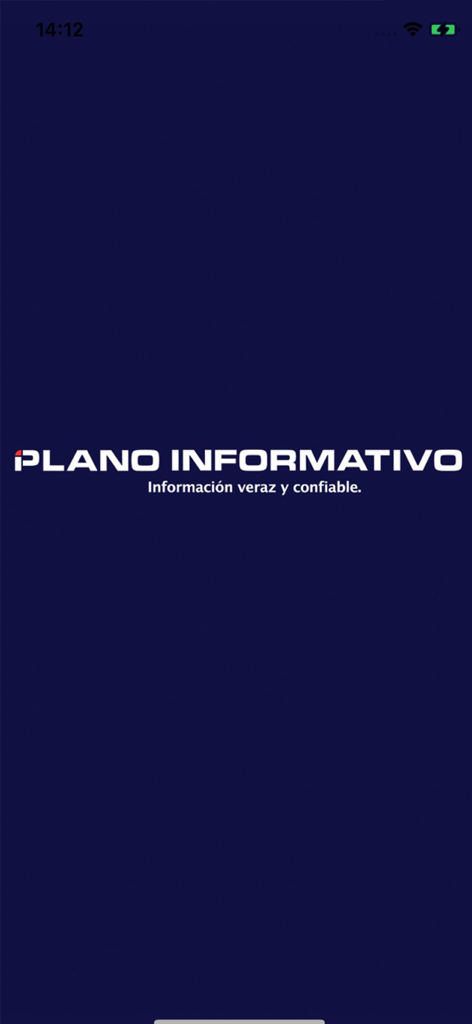 Plano Informativo - Plano Informativo news app launch screen with logo and slogan