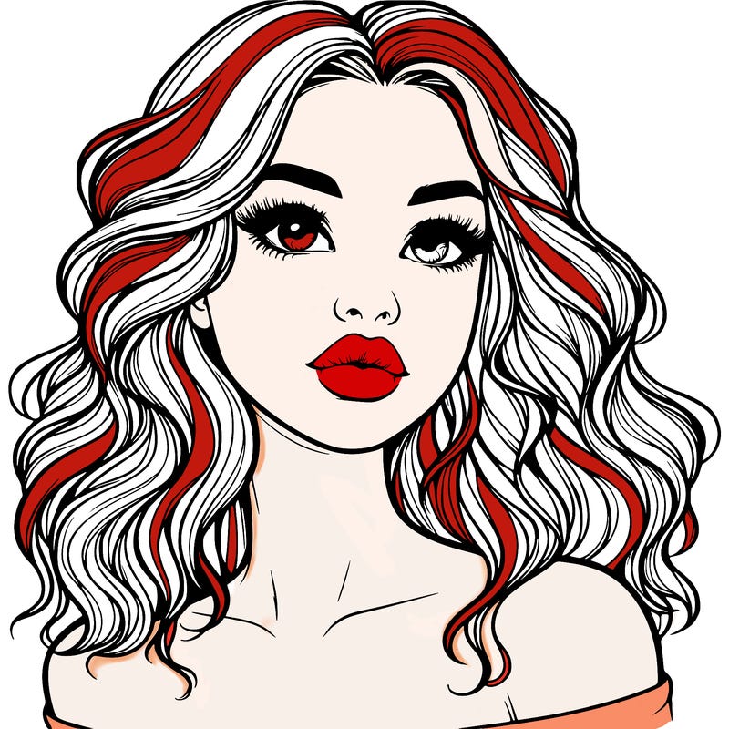 realistic girl with wavy hair and lips