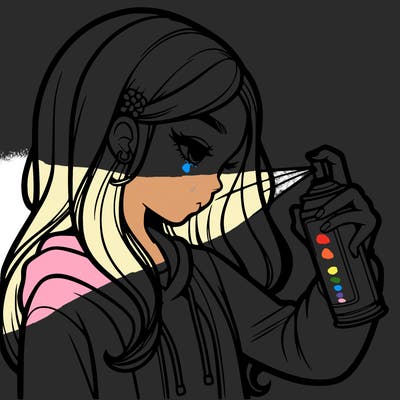 a realistic girl spray painting