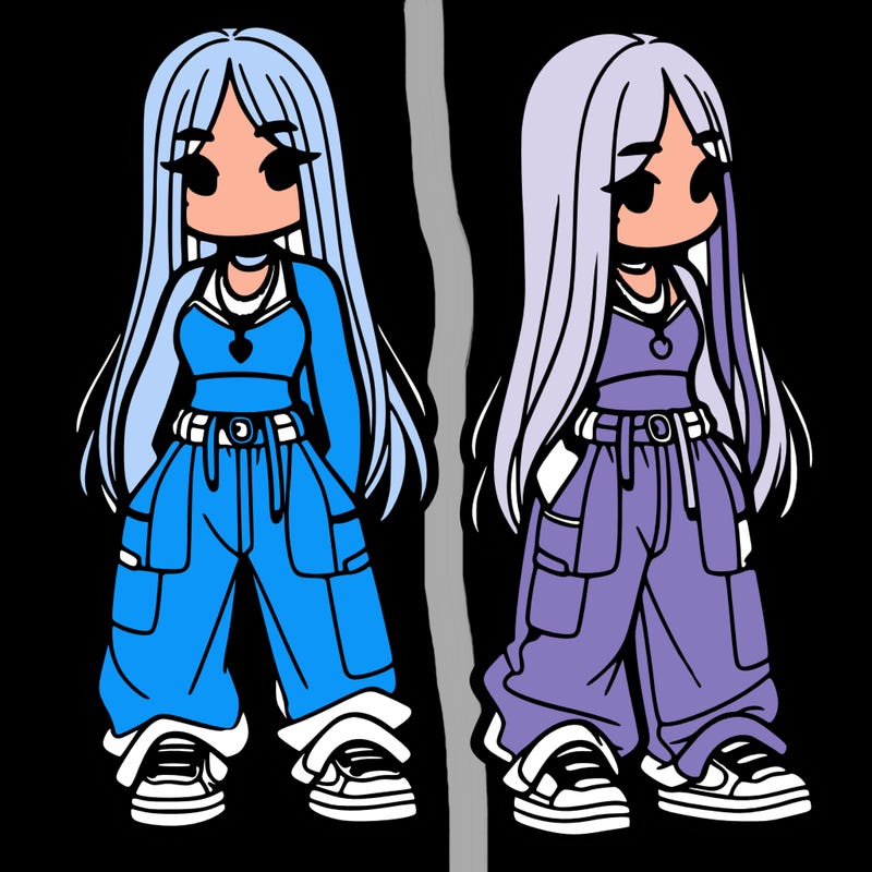 girl in baggy pants crop top and long hair