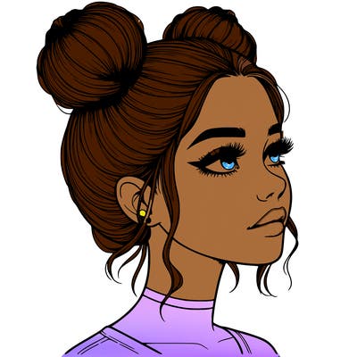 realistic girl with buns on the top of her head