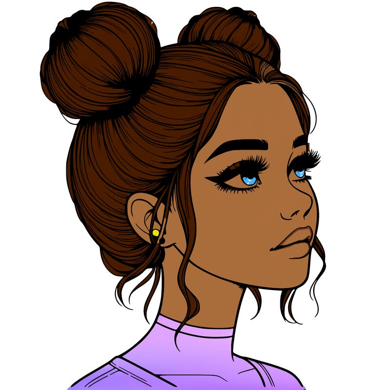 realistic girl with buns on the top of her head