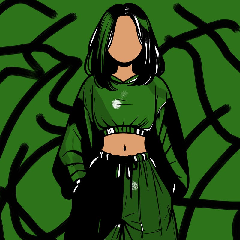 realistic girl faceless with baggy pants and a crop top