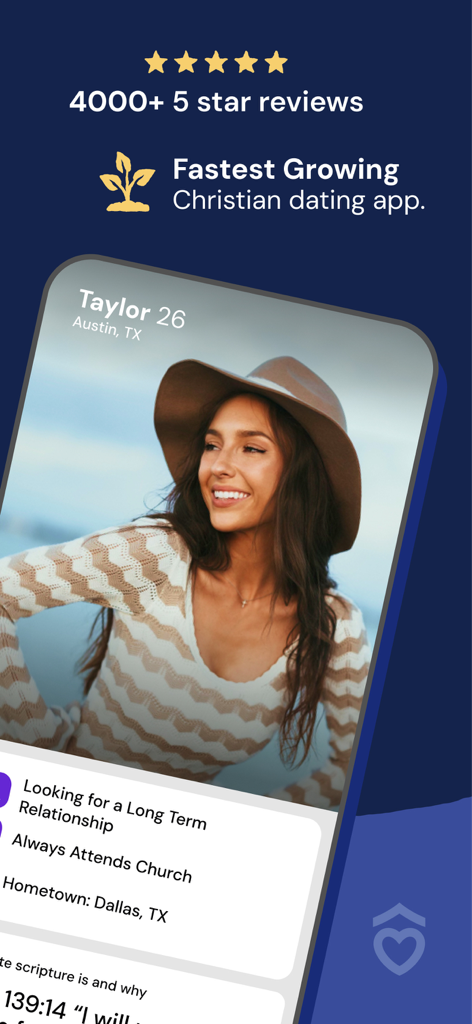 Interface de l'application de rencontre chrétienne Ark montrant le profil vérifié d'une femme recherchant une relation à long terme.