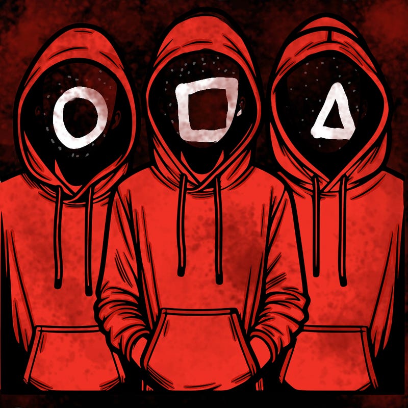 3 faceless people in  hoodies