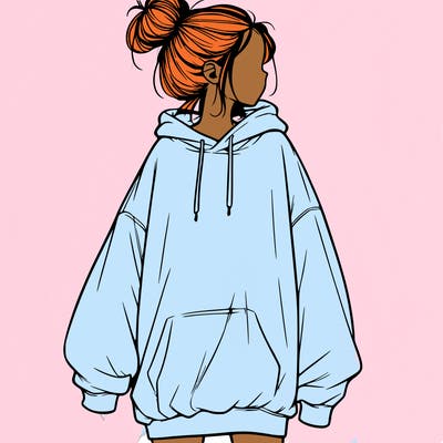 realistic girl with a oversized sweatshirt on and a bun
