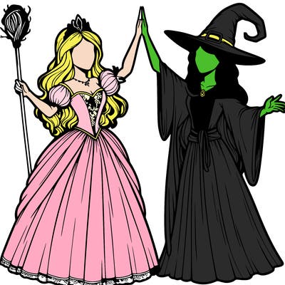 detailed realistic split of a princess and a witch