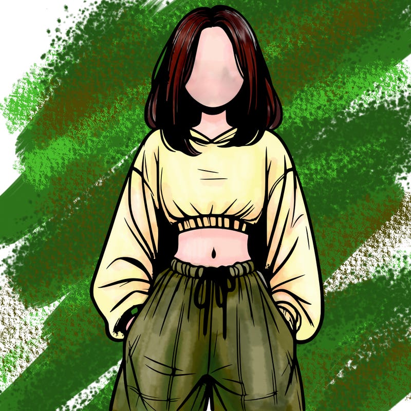 realistic girl faceless with baggy pants and a crop top