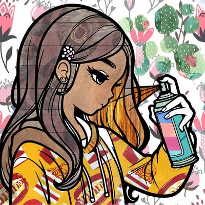 a realistic girl spray painting