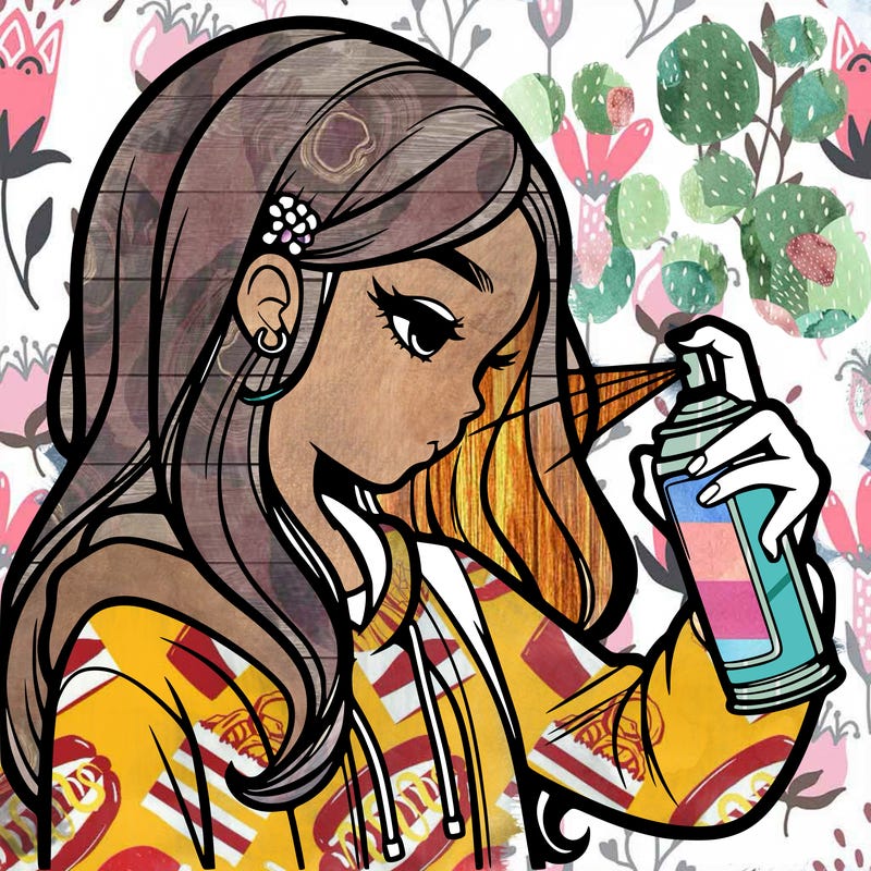a realistic girl spray painting