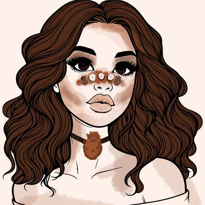 realistic girl with wavy hair and lips