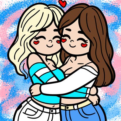 two females (pride month) hugging