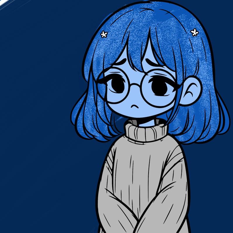 sad girl with glasses in a sweater