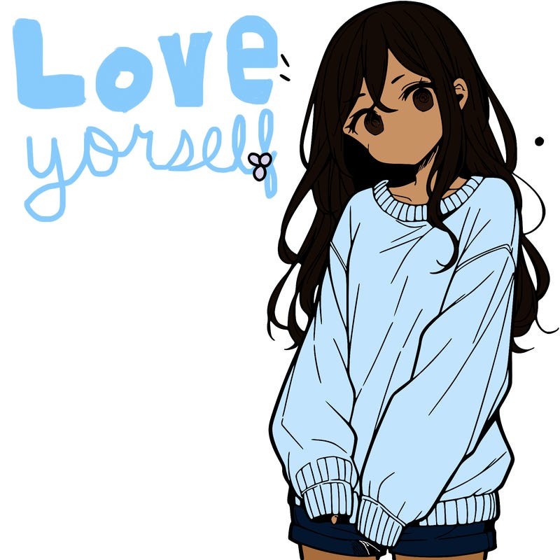 manga teen girl  in a sweater and baggy pants