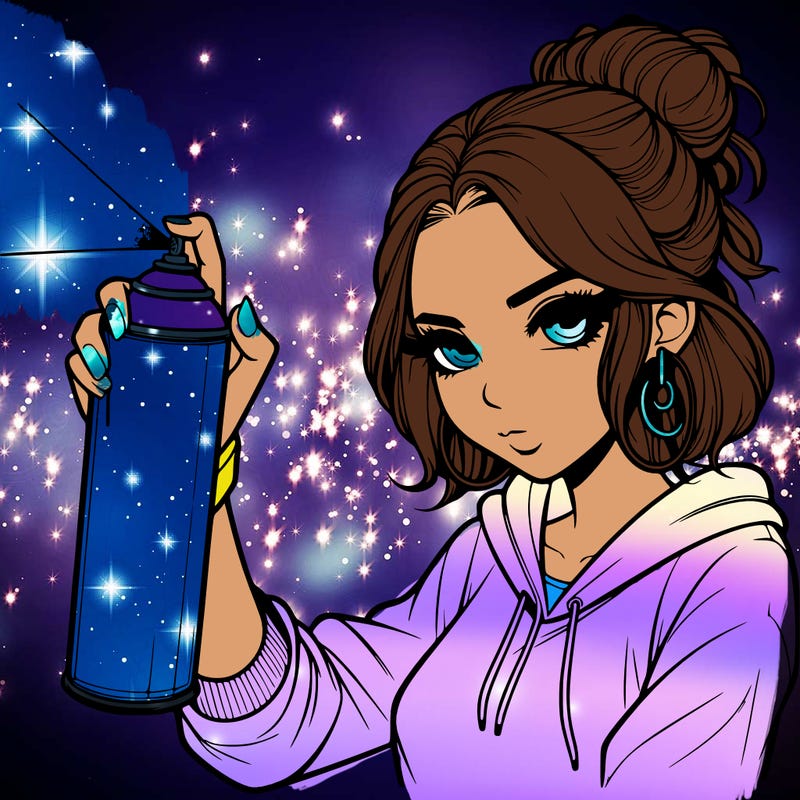 a realistic girl spray painting