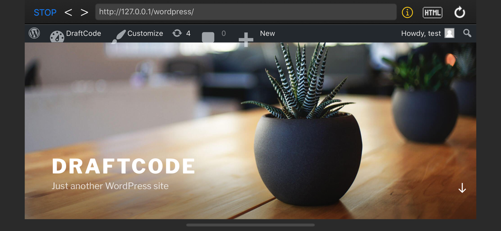 Local WordPress site running in DraftCode PHP IDE