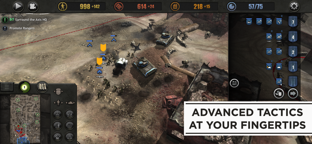 Company of Heroes - Company of Heroes iOS gameplay showing WWII units and tactical command interface on a battlefield.