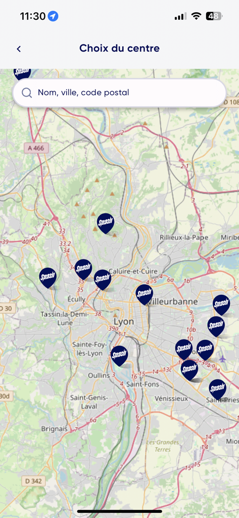Map view of the Spash App showing locations of partner sports facilities