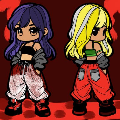 girl in crop top and baggy pants