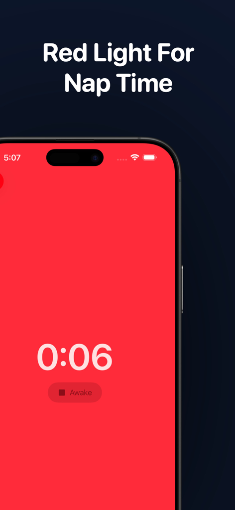 Baby Sleep Tracker Wake Wise - Wake Wise app screenshot showing the portable red light feature for baby naps
