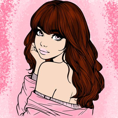 realistic girl with bangs looking over her shoulder