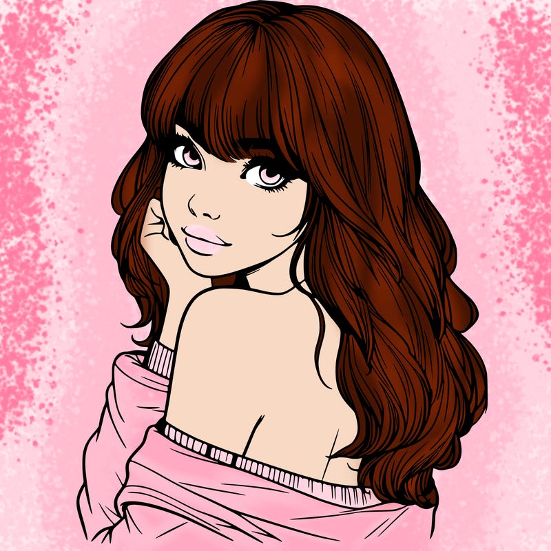 realistic girl with bangs looking over her shoulder