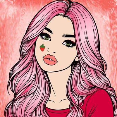 realistic girl with hair on her hair and lips