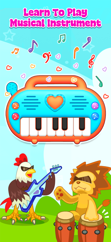 Kiddo Space Toddler Training - A colorful music game for toddlers featuring a toy keyboard and animal characters