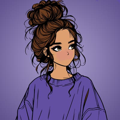 realistic girl with messy bun and oversized clothing