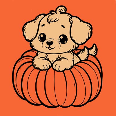 cute little puppy in a pumpkin