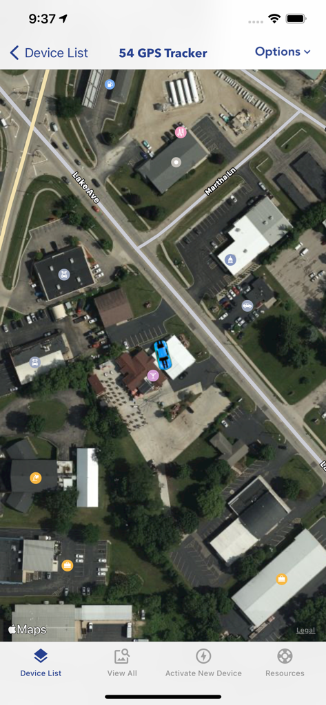 SilverCloud - Satellite map view in the SilverCloud app showing a vehicle tracked in real-time.