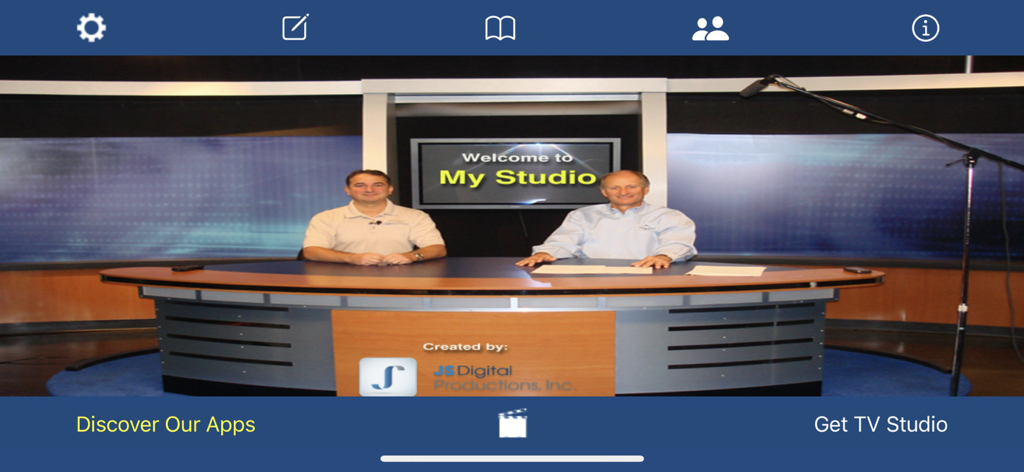 My Studio Pro - My Studio Pro home screen featuring a professional news studio set with anchors