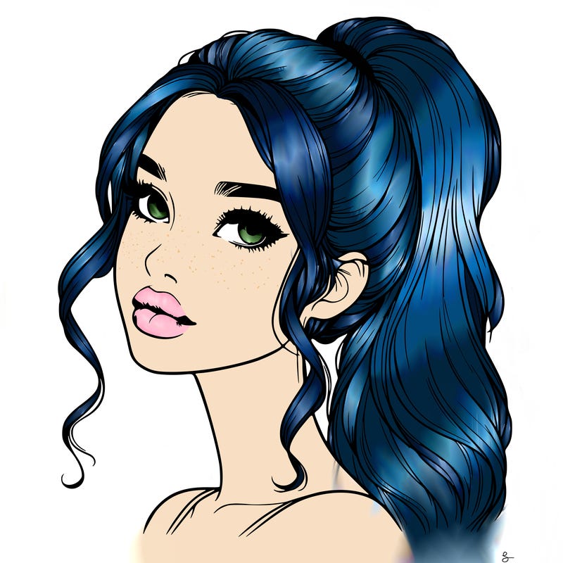 realistic girl with a ponytail on her hair and lips