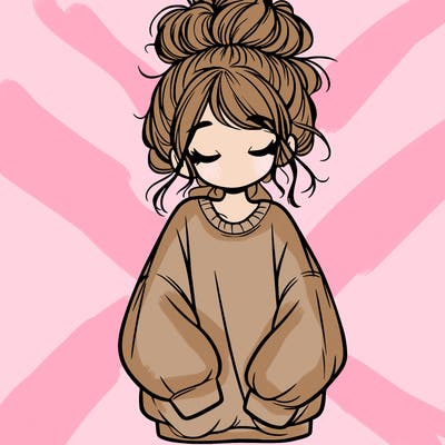 girl with baggy sweatshirt and messy bun