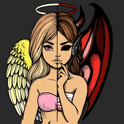 realistic angel half demon