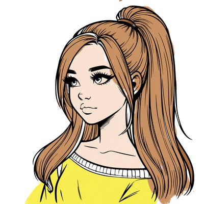 realistic girl with a high ponytail